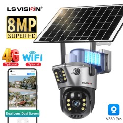 LS VISION-كاميرا شمسية بشاشة مزدوجة ، خارجية ، لاسلكية ، 4G ، واي فاي ، PTZ ، عدسة مزدوجة ، حماية أمنية ، تتبع تلقائي ، CCTV ، 4K ، 8mp