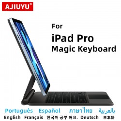 AJIUYU لوحة المفاتيح السحرية لجهاز iPad Pro 11 بوصة 12.9 "2018-2022 Air 5 4 10th 10.9" غطاء ذكي مغناطيسي برتغالي إسباني عربي 